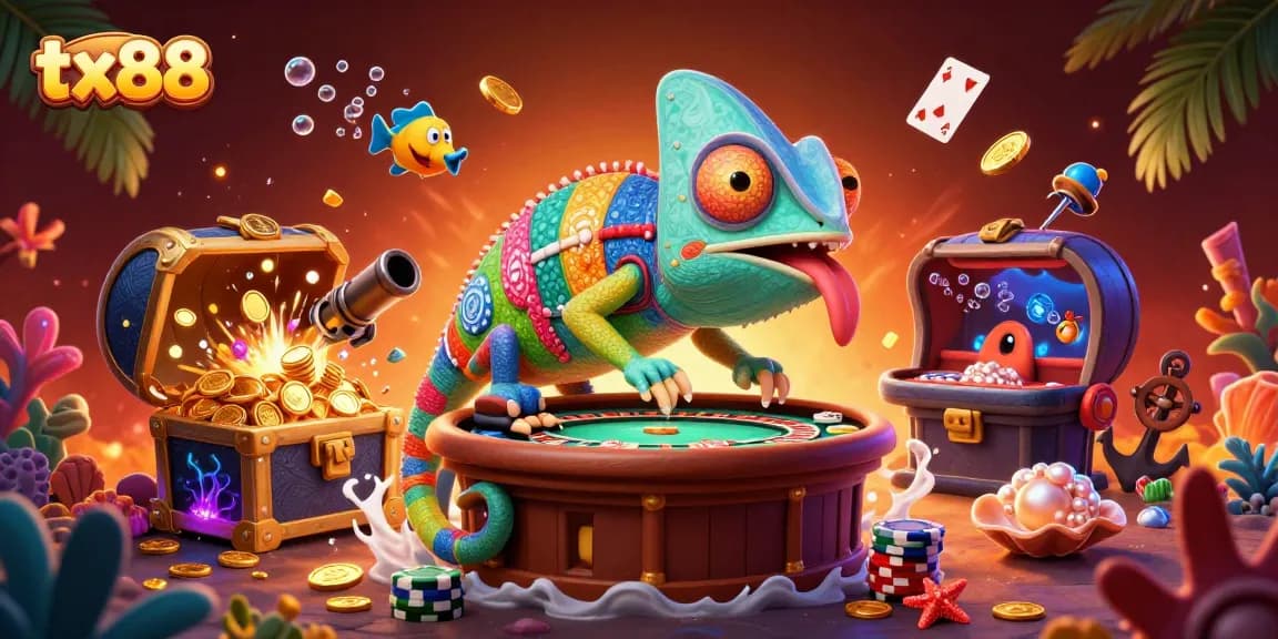 tx88 casino adventure featuring a colorful chameleon owner eagerly grabbing winnings