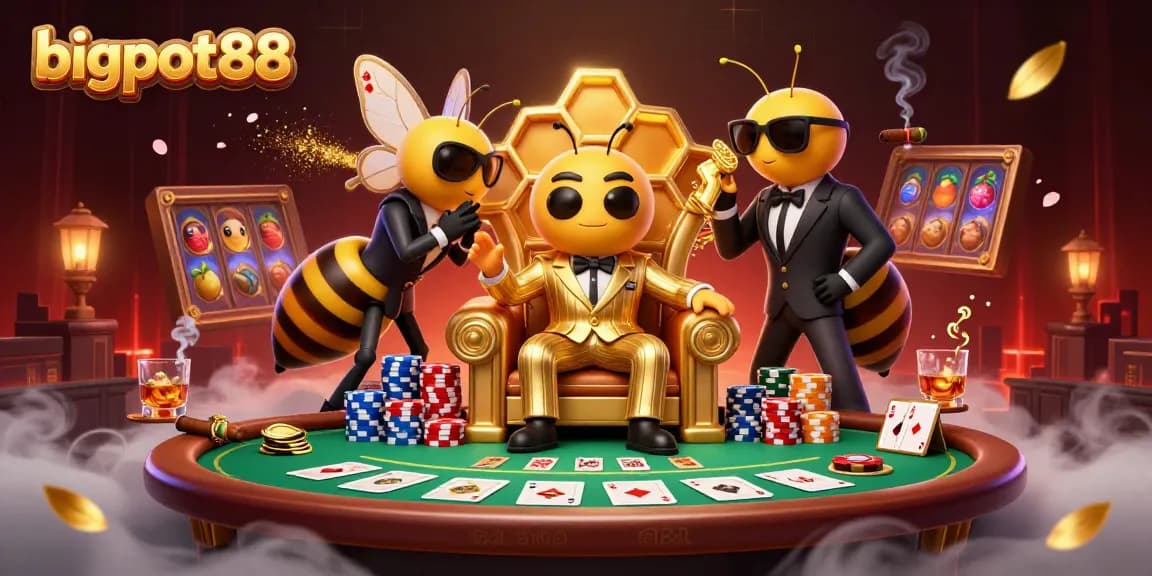 Experience excitement with bigpot88's dramatic 3D casino scene showcasing vibrant gaming elements.
