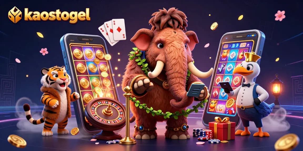 Experience kaostogel's vibrant gaming scene with a mammoth bouncer, VIP saber-tooth tiger, and dodo doorman.