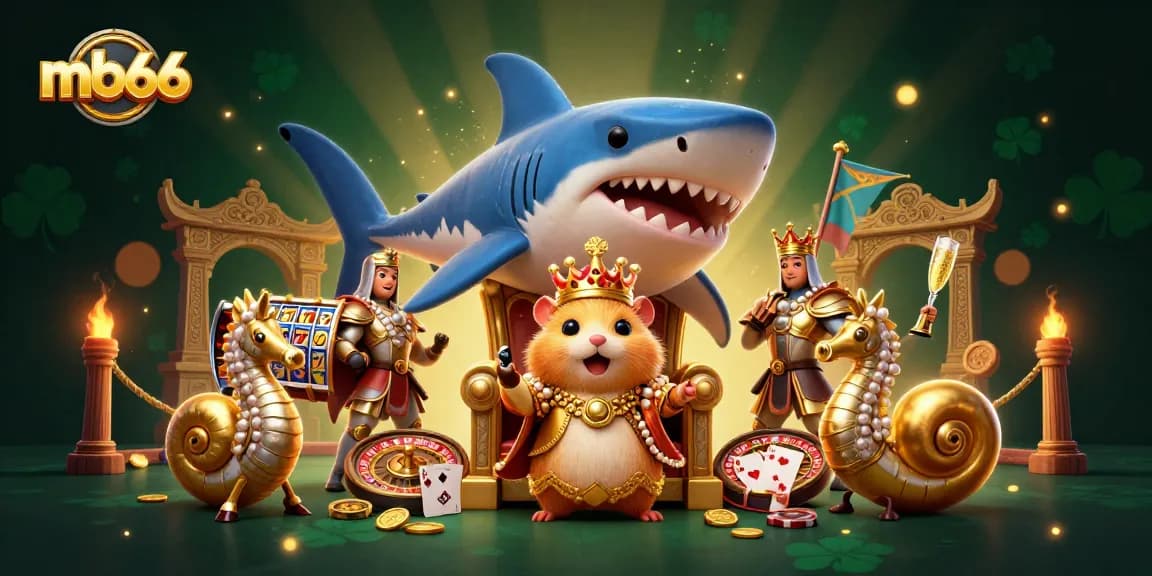Experience excitement with mb66, featuring a golden hamster king in a dynamic casino scene.