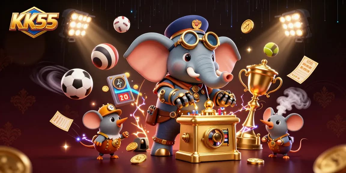 Experience the excitement of KK55 with dynamic gameplay featuring steampunk elements and vibrant casino imagery.