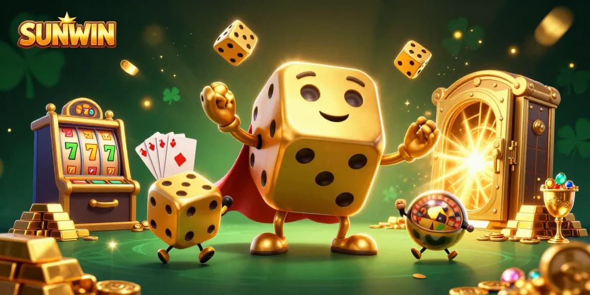 SUNWIN offers thrilling gameplay with golden dice golem and vibrant casino elements.