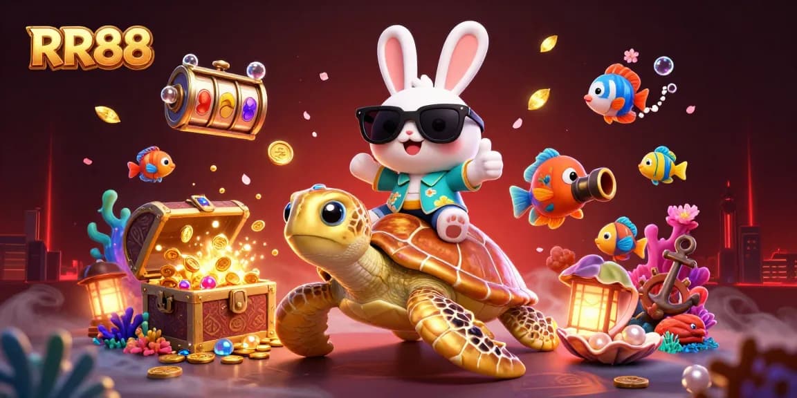 Experience the exciting world of RR88 with a vibrant 3D scene featuring lucky symbols and underwater treasures.