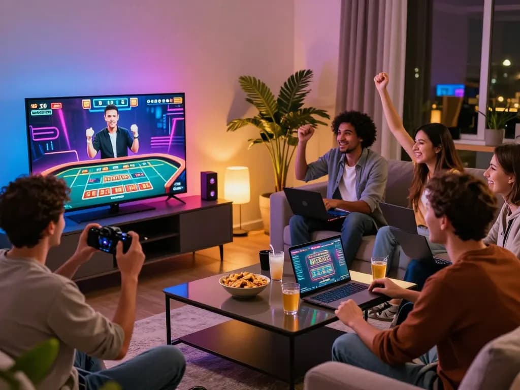 Exciting online gaming session at home featuring tt88 live casino experience with friends.