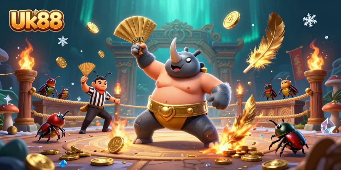 Experience explosive wins with Uk88's sumo championship showdown amid flying coins.