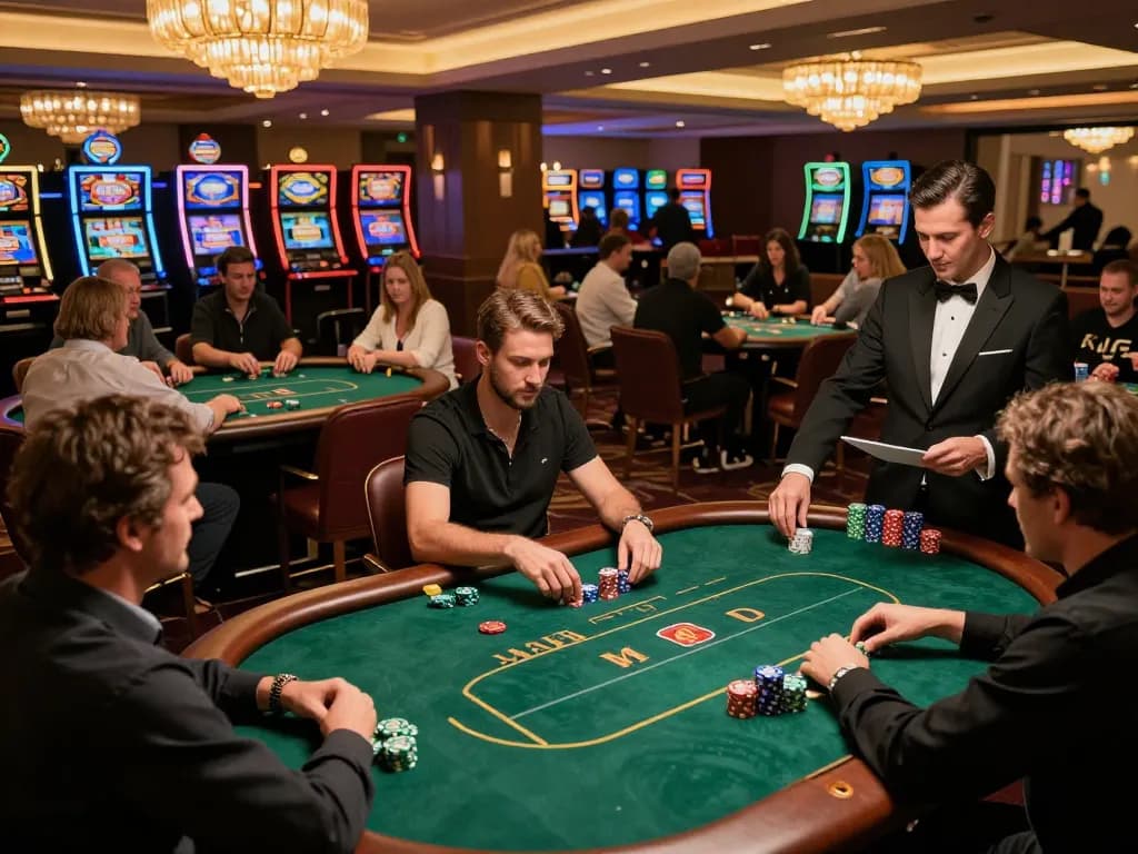 KJC players strategizing at poker tables with vibrant casino atmosphere.