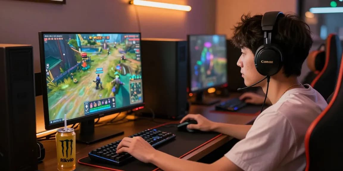 Player enjoying a game on Rikvip platform in an inviting gaming setup with vibrant graphics and accessories.