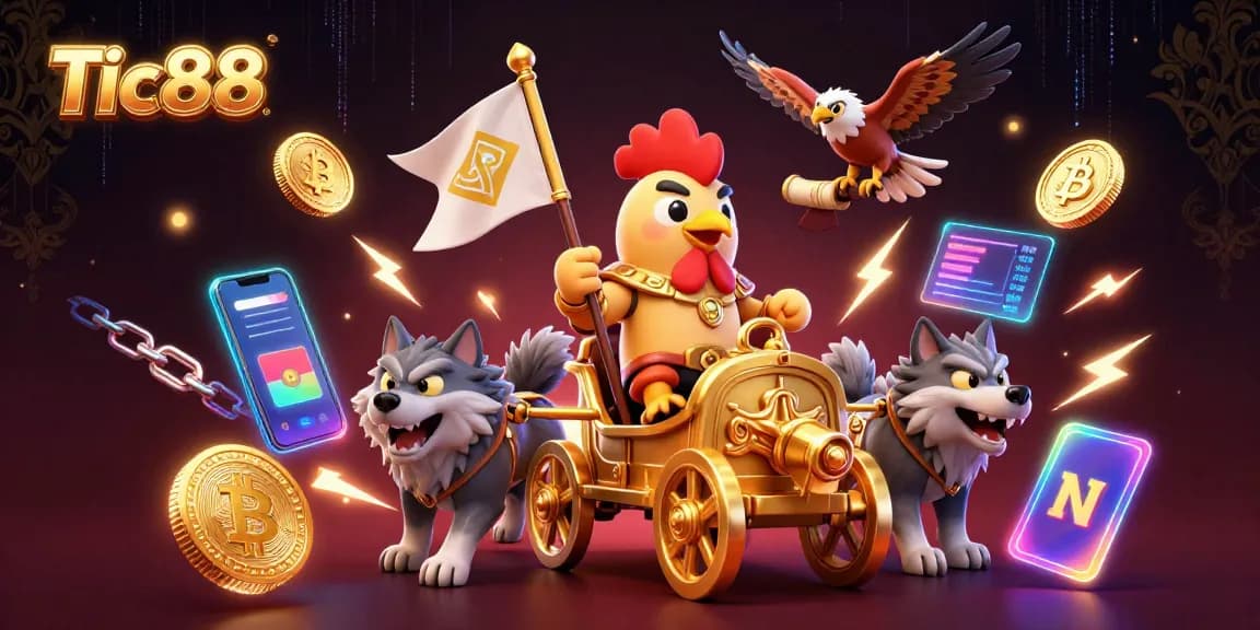 Experience thrilling gameplay with Tic88's vibrant gaming world featuring golden war chariots and cryptocurrencies.