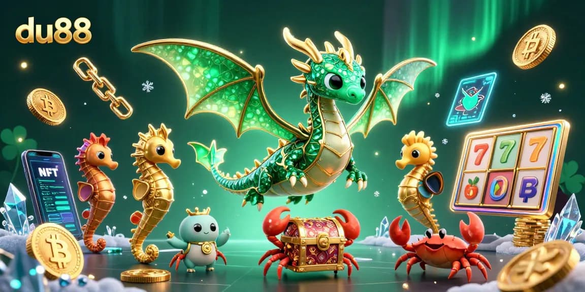 Experience du88's enchanting casino world with a vibrant sea dragon and shimmering crypto elements.