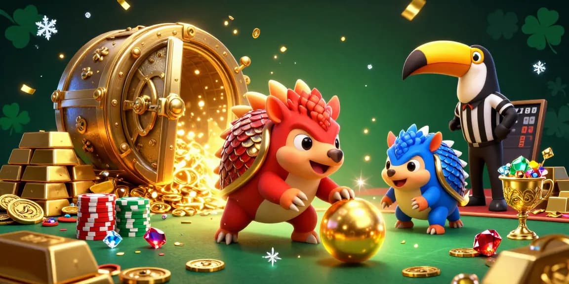 Z188 pangolins compete in a vibrant casino scene with poker chips and treasure