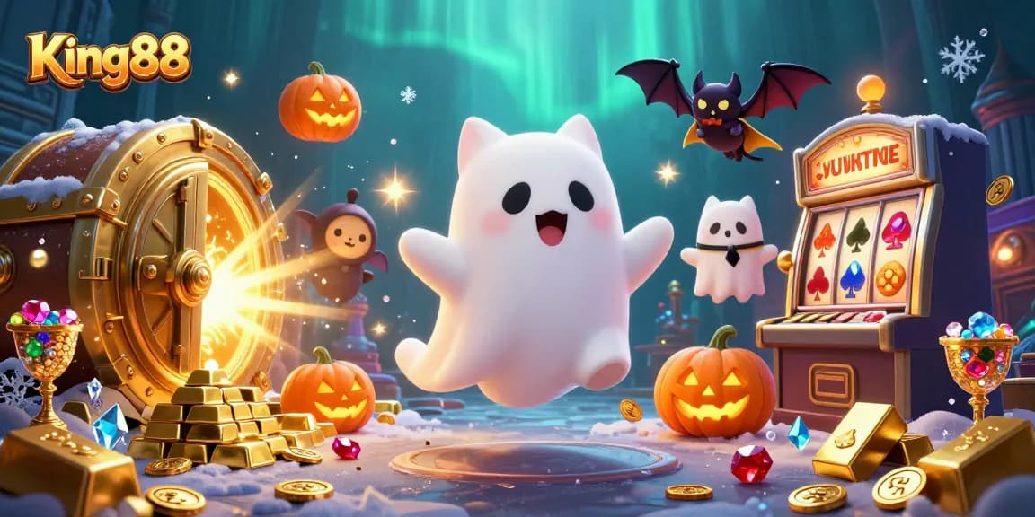 Experience excitement at king88 with a ghost cat in a haunted casino surrounded by treasure
