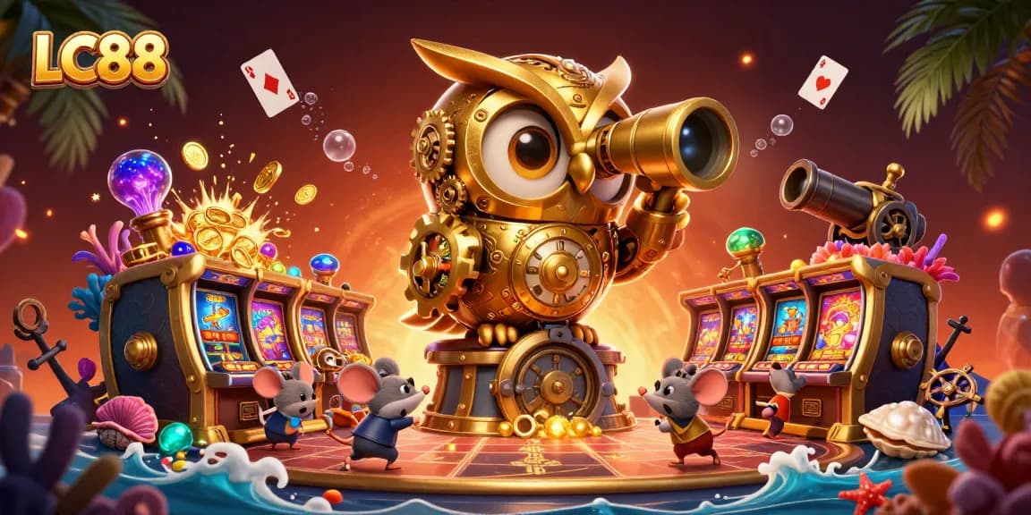 Experience thrilling action at LC88 with vibrant slots and dynamic gaming elements in a rich 3D scene.