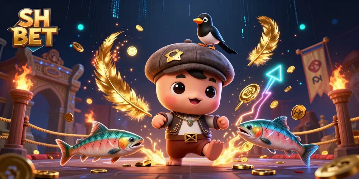 Engage with SH BET's vibrant online gaming scene featuring a playful cartoon Nessie and gold tokens.