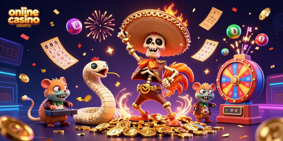 Win big at online casino albania with thrilling slot reels and colorful elements filling the scene.