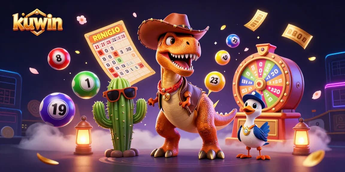 Kuwin offers thrilling lottery experiences with vibrant characters and game elements in an exciting casino scene.