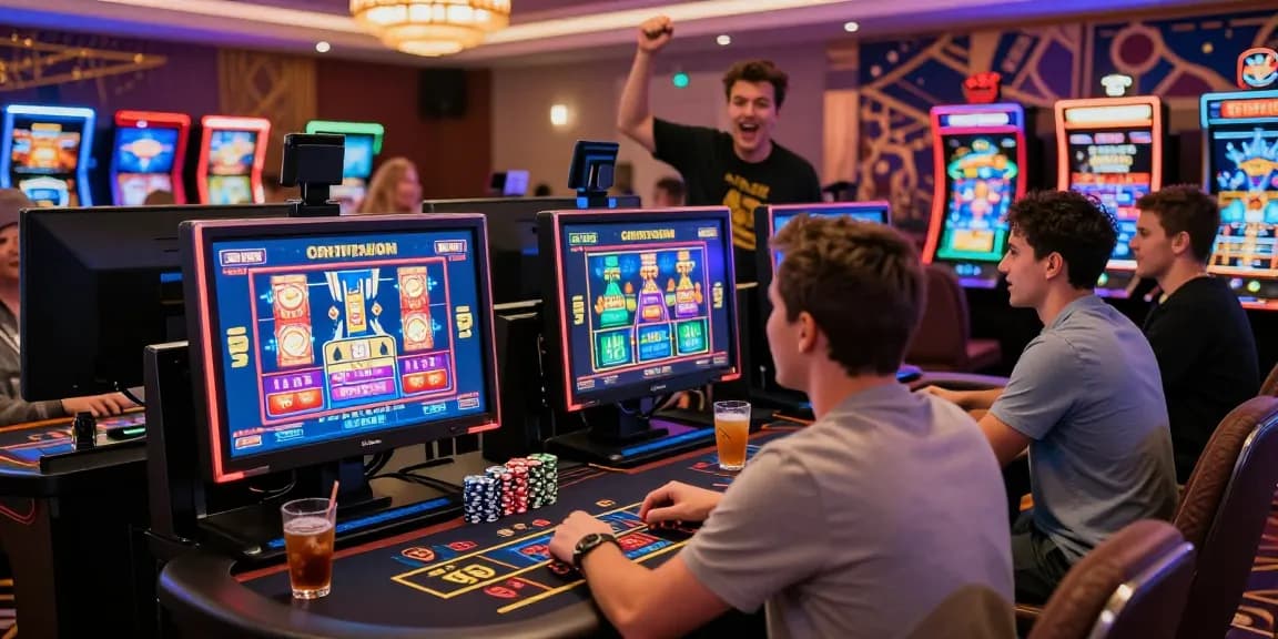 Exciting credit card casino experience at https://crownwoods.org.uk/ with lively gaming atmosphere, players enjoying diverse games and vibrant decor.