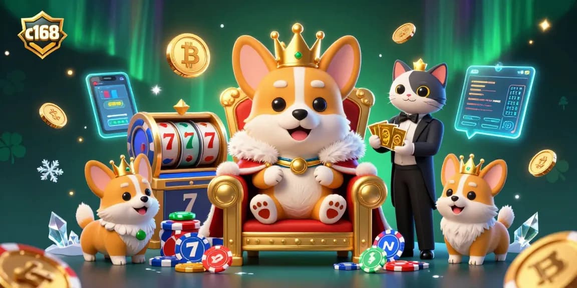 Experience thrilling casino fun with c168 in this vibrant gaming-themed illustration.
