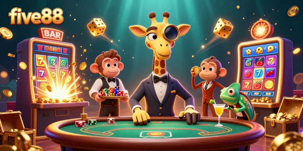 Experience the excitement of five88 with a vibrant 3D casino scene packed with action and rich details.
