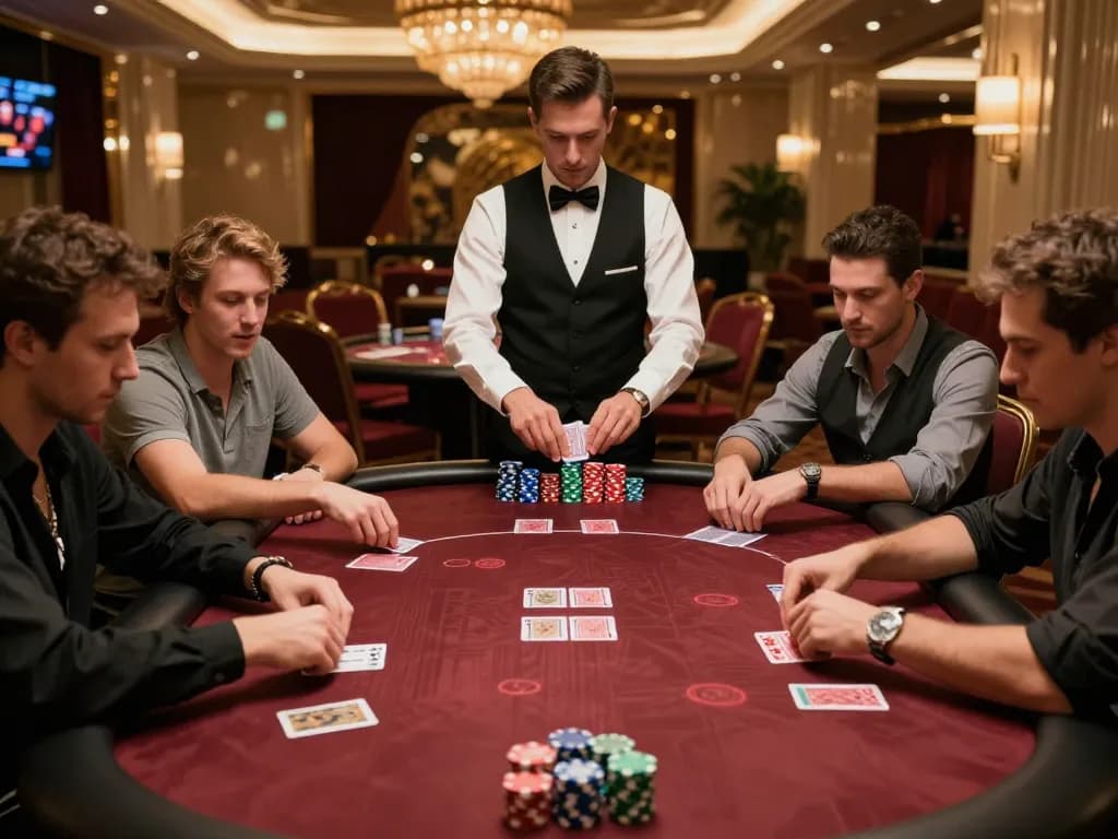 Experience an engaging poker game at LC88 win, showcasing players and dealer in action.