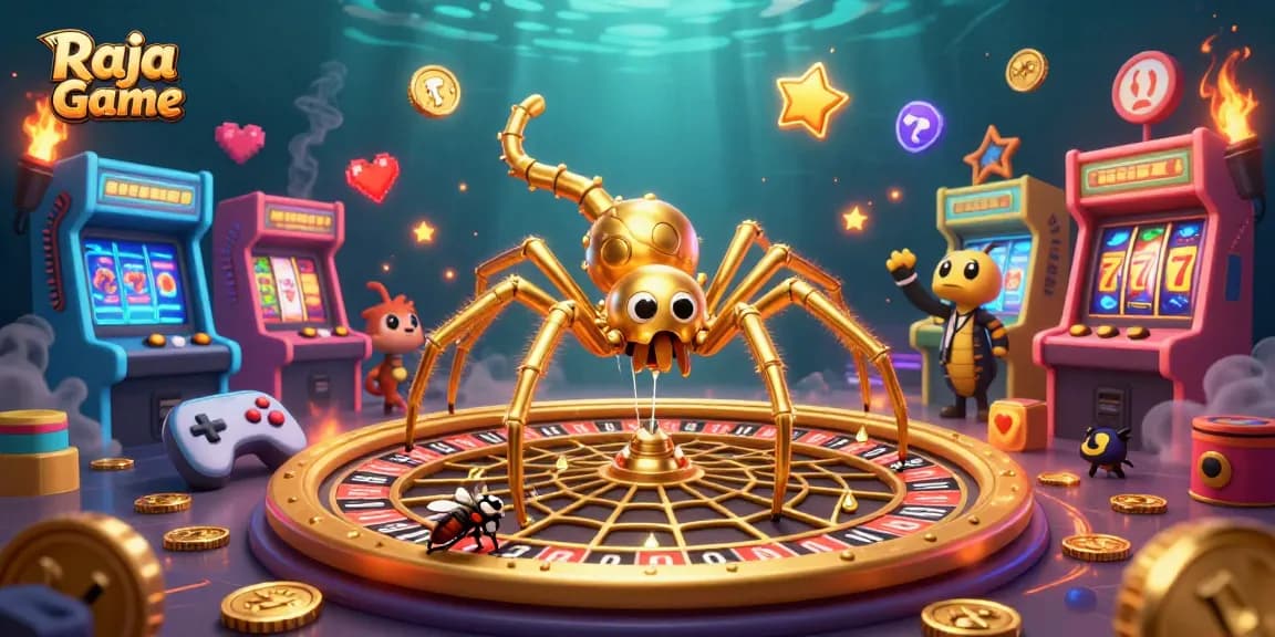 Experience exciting gameplay with Raja Game's color-rich 3D illustration showcasing a vibrant casino scene.
