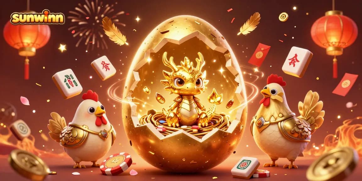 Engage in thrilling games at Sunwinn with a vibrant scene featuring a golden dragon and poker chips.