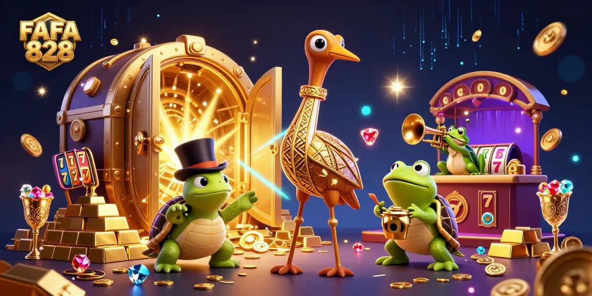 Engage with FAFA 828's vibrant casino scene showcasing wealth, luck, and excitement!