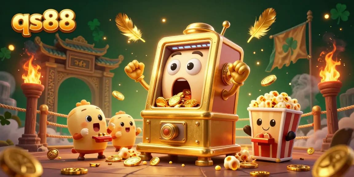Experience the excitement of qs88 with golden slot machines celebrating a jackpot amidst vibrant casino elements.