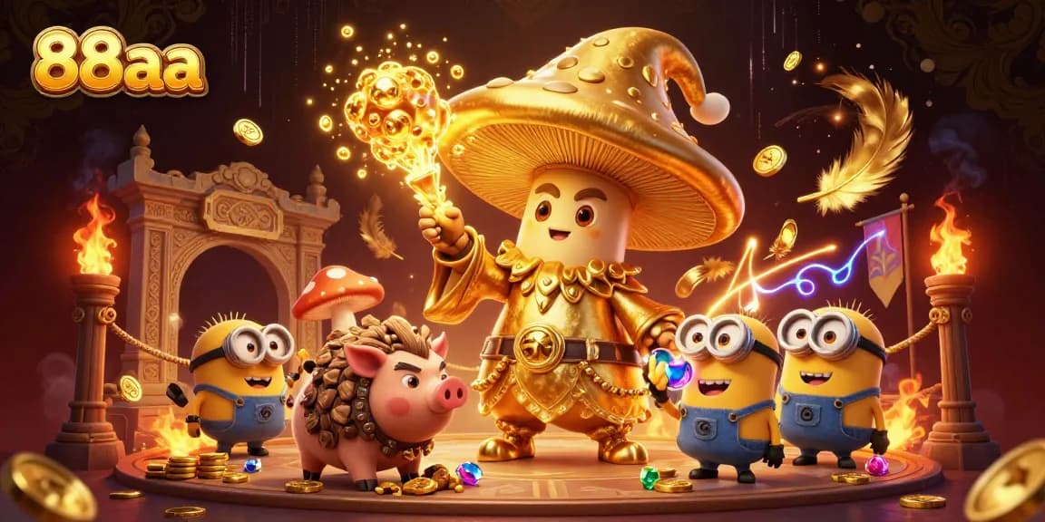 Engage with 88aa's golden wizard and treasures in a vibrant casino adventure