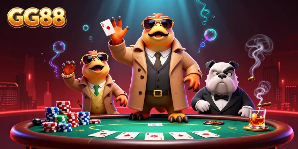 Experience the thrilling atmosphere of GG88 with animated raptors entering the VIP lounge and poker elements.