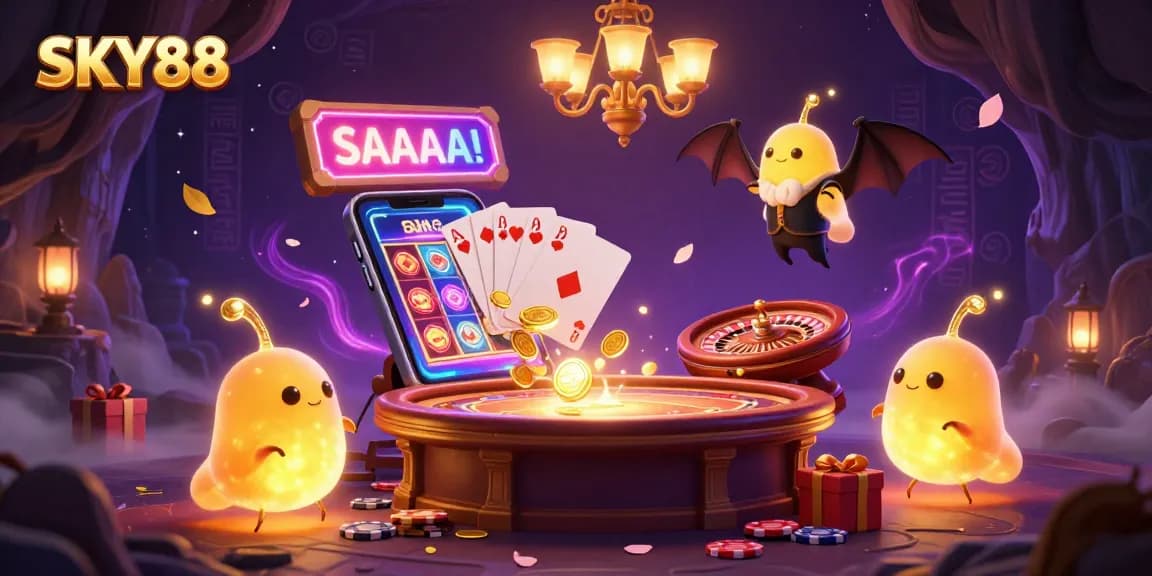 Engage with SKY88's immersive casino experience illuminated by glowworms, showcasing vibrant gambling elements.