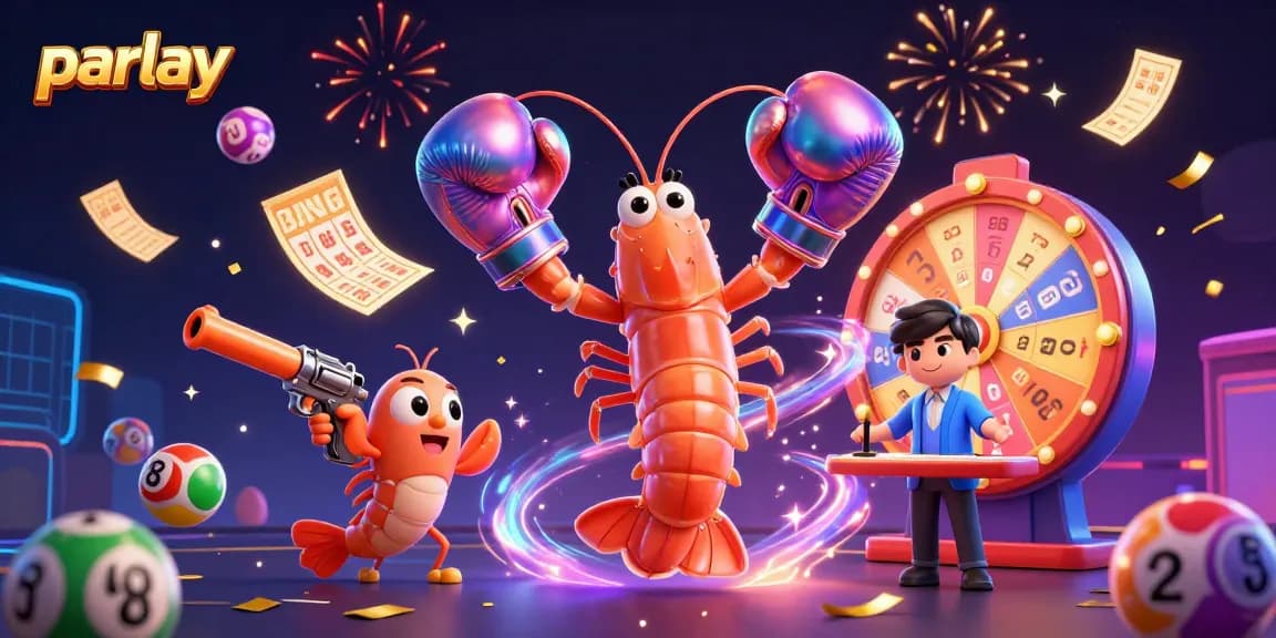 Engage in parlay betting with a dynamic scene of cartoon shrimp and exciting casino elements.