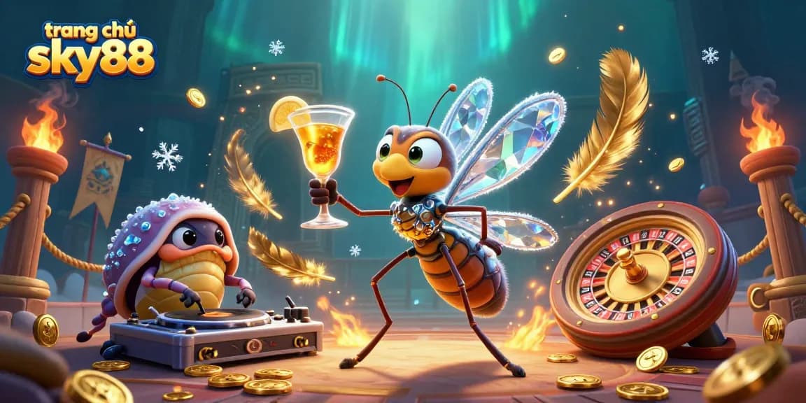 spin the golden roulette wheel at trang chủ sky88 with characters and casino elements