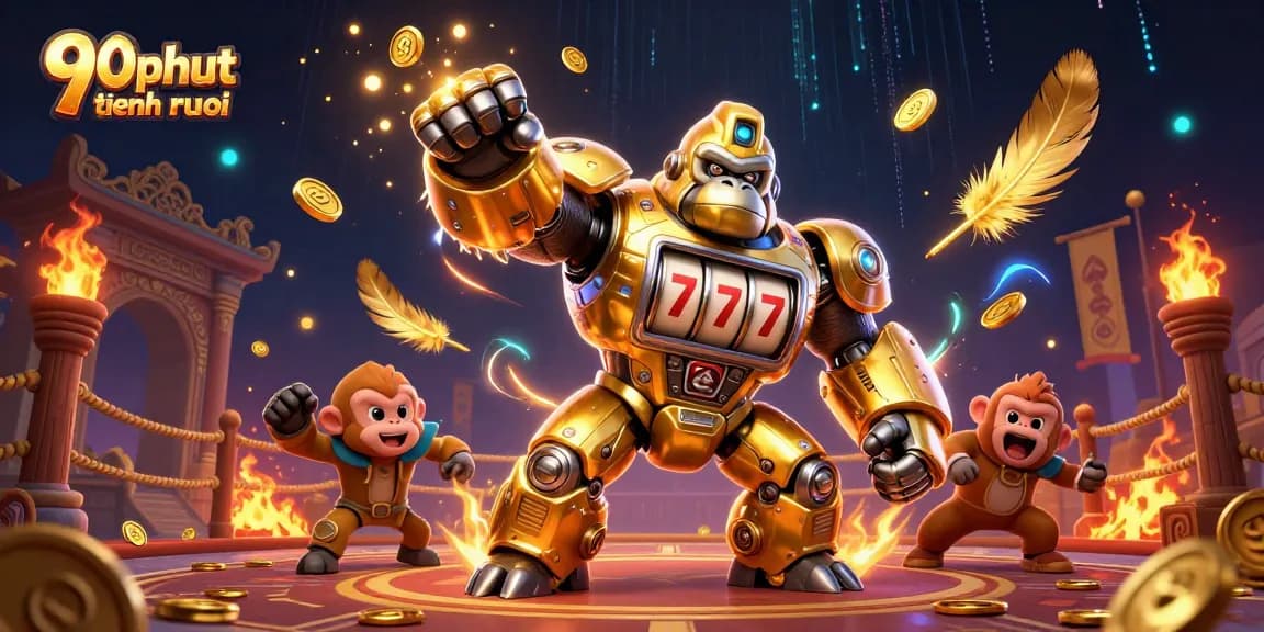 Experience wins with 90phut tiengruoi as a dynamic golden gorilla mech dominates the gaming arena.