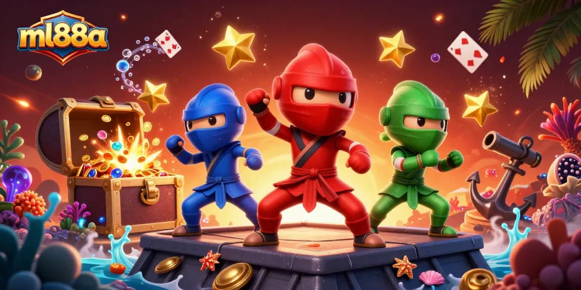 Experience the excitement of ml88a with ninja chameleons battling through vibrant casino elements.