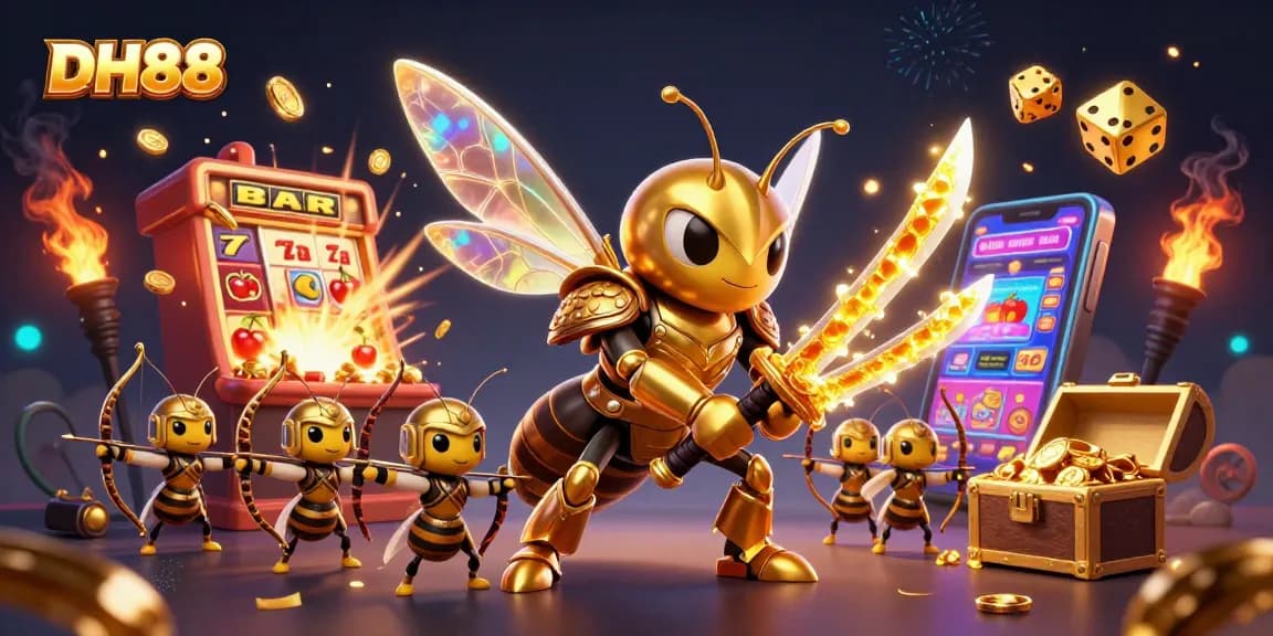 Experience the excitement of DH88 with a vibrant casino scene featuring dynamic characters and slot elements.