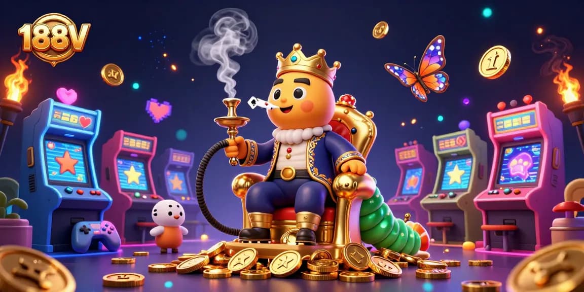 Experience 188V's dynamic casino world with cartoon masters and vibrant game elements.