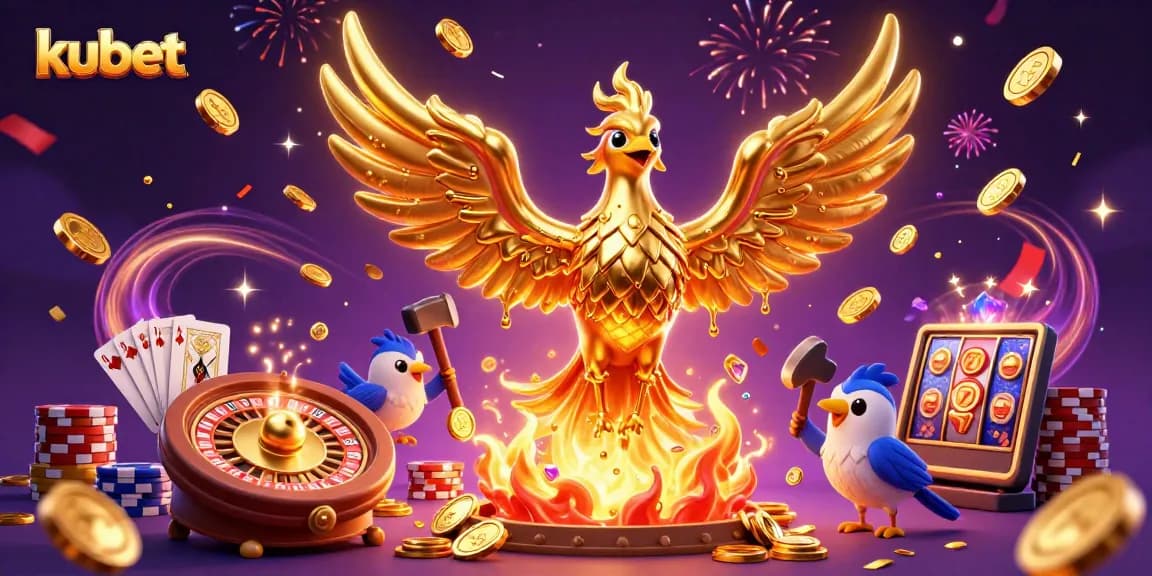 Win big at kubet with thrilling games featuring a golden phoenix symbolizing fortune.