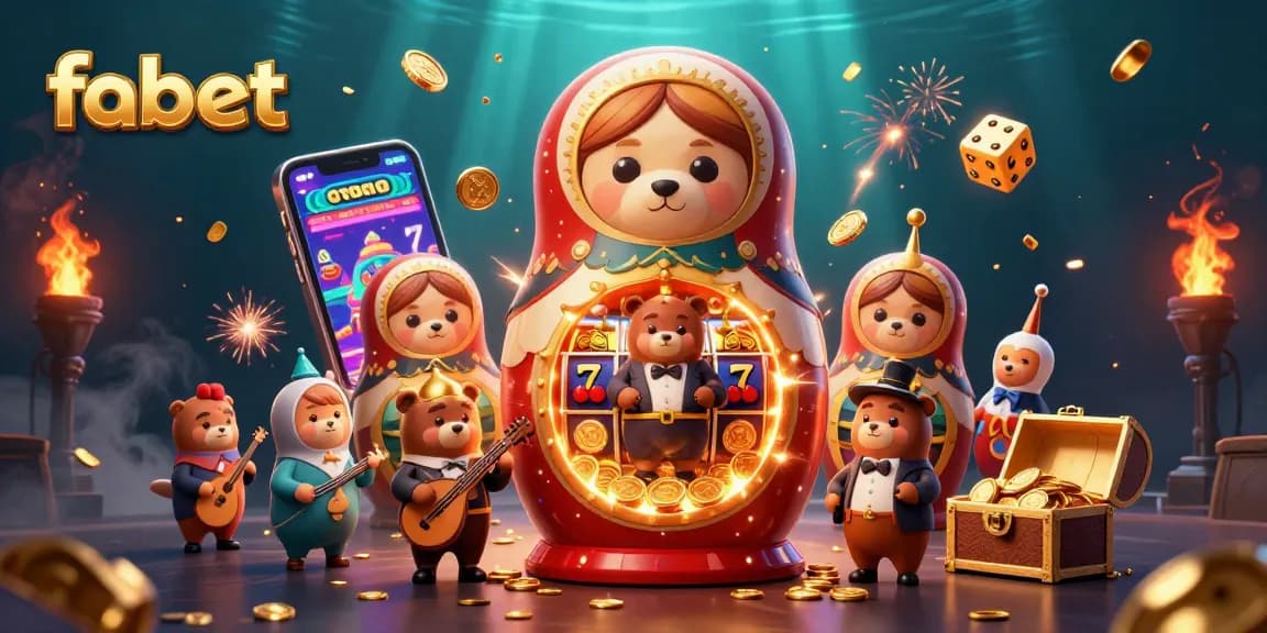 Play exciting casino games with fabet's vibrant illustration featuring dynamic gaming elements and characters.