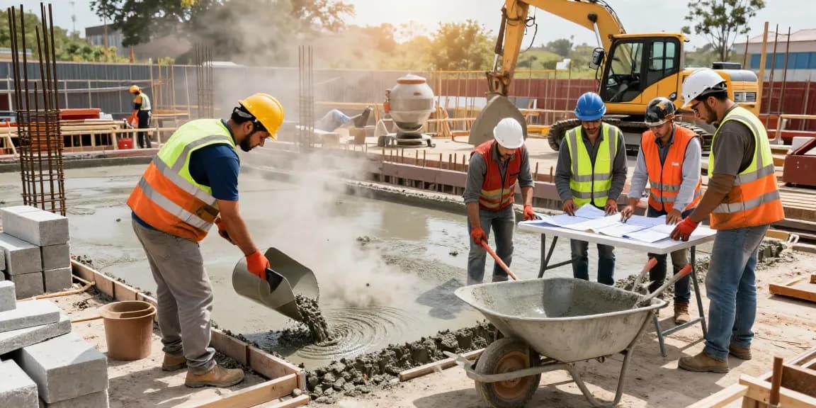 Experts using NAGA2000 technology at a concrete construction site, illustrating teamwork and precision in action.