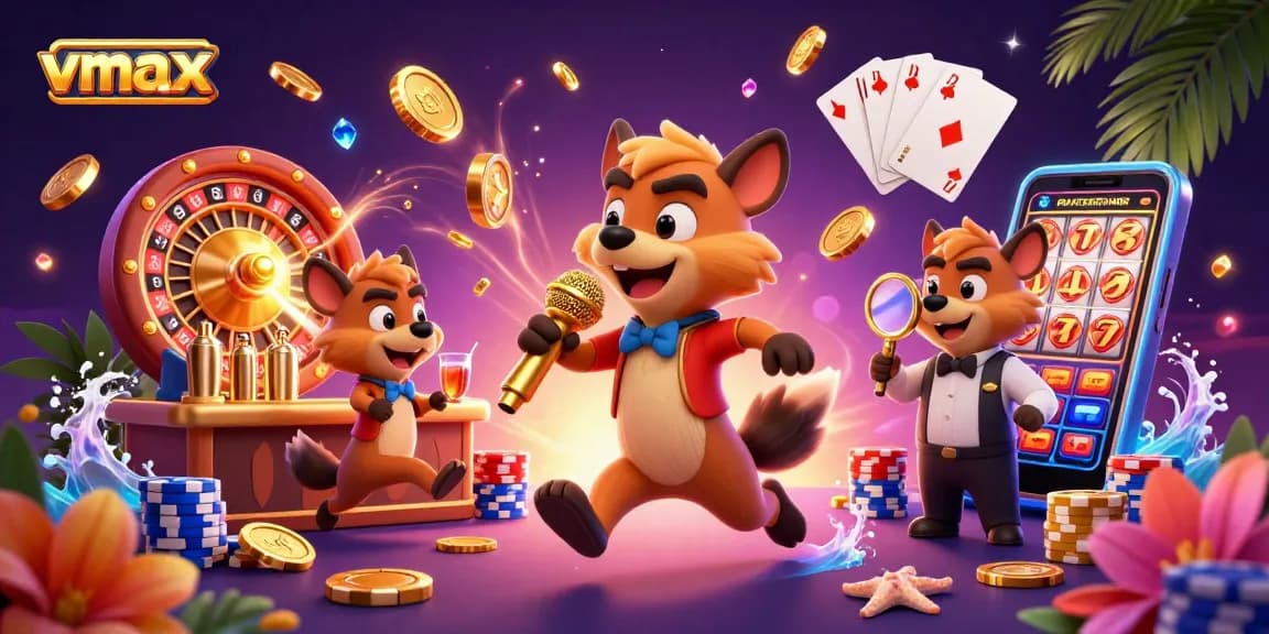 Experience vmax with lively hyenas in a vibrant casino scene, enjoy humor, drinks, and winning!