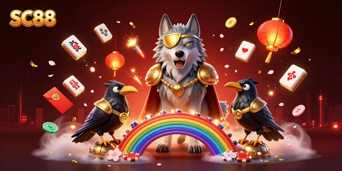 Engage with SC88's vibrant 3D illustration of a mythical casino world featuring Odin and elements of luck.
