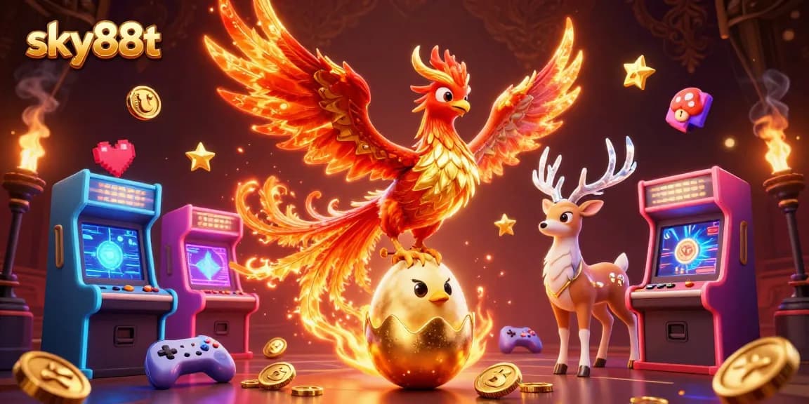 Experience gambling excitement with sky88t as fire phoenix, golden egg, and magical stag come alive.