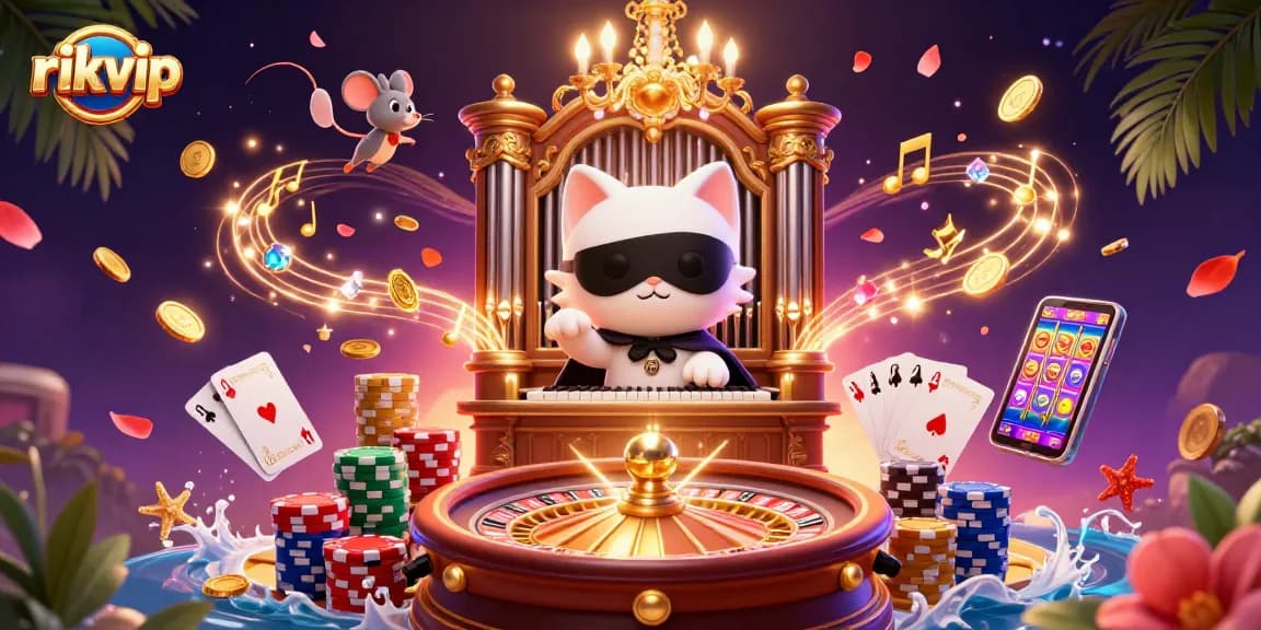 Experience the thrill of winning at rikvip with a lively casino illustration showcasing vibrant characters and gaming elements.