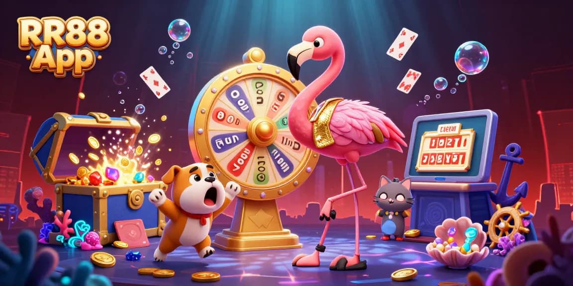 Win big with the RR88 App in a vibrant gambling scene with exciting game show elements and an engaging atmosphere.