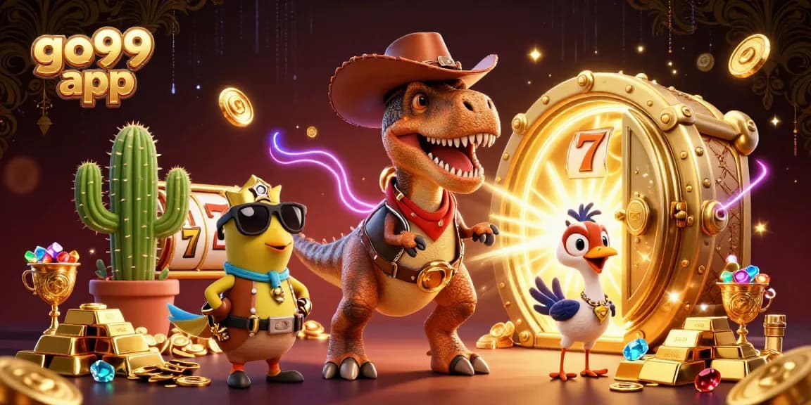 Visualize winning with the go99 app featuring a T-Rex and vibrant casino elements.