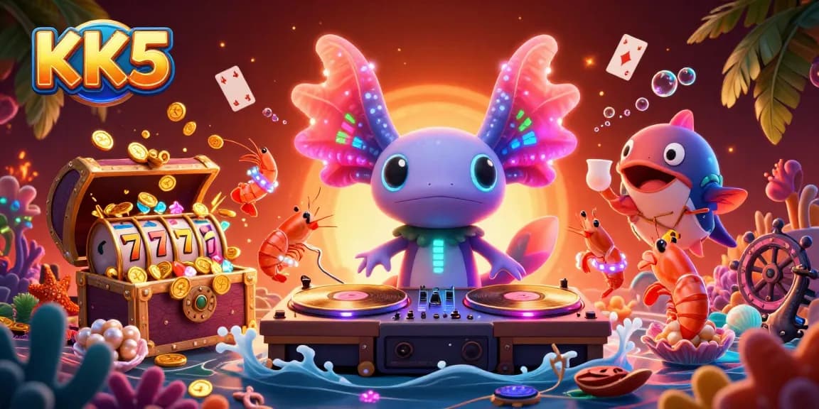 Experience thrilling gameplay with KK5, featuring vibrant axolotl DJ and exciting jackpots.