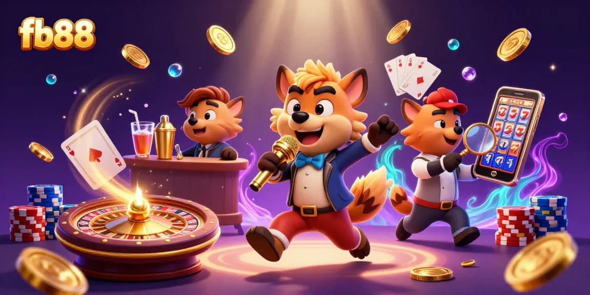 Experience thrilling gaming with fb88, featuring dynamic hyenas in a vibrant casino atmosphere.