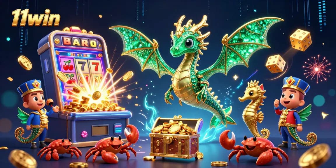Spin the reels at 11win, with vibrant sea dragon and dynamic casino symbols
