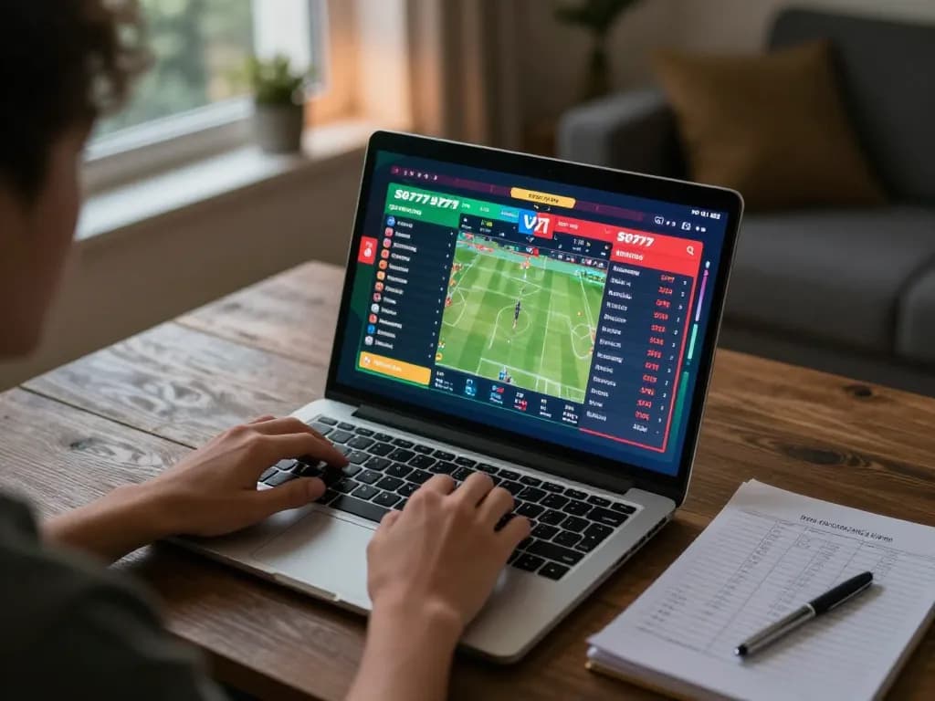 SG777 player reviewing betting options in a cozy home gaming setup.