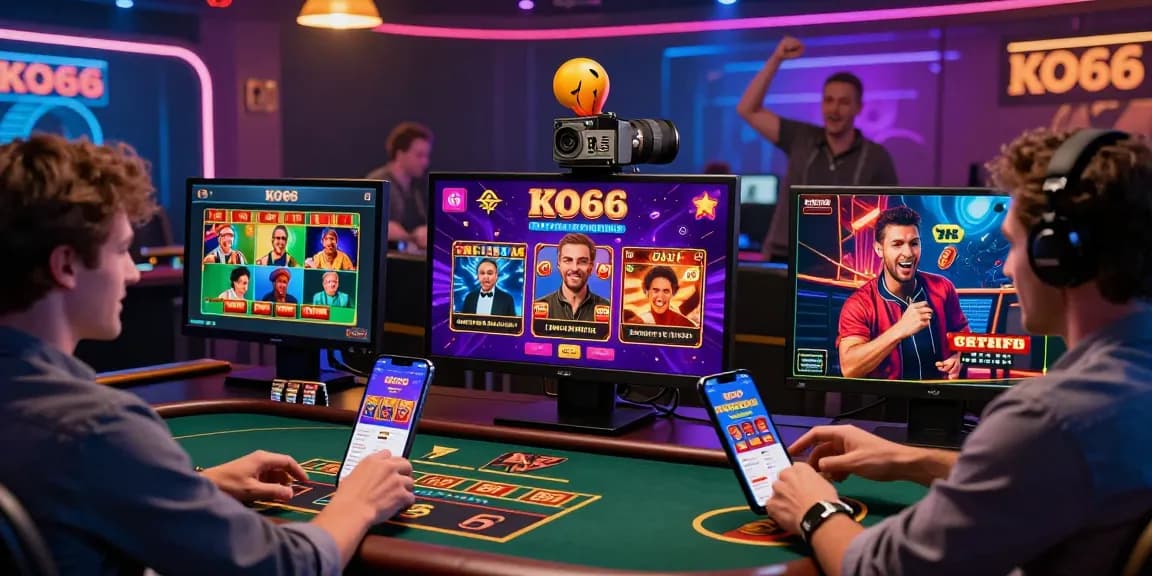 Engaging scene of players at Trang chủ KO66 enjoying various online gambling experiences in a vibrant setting.